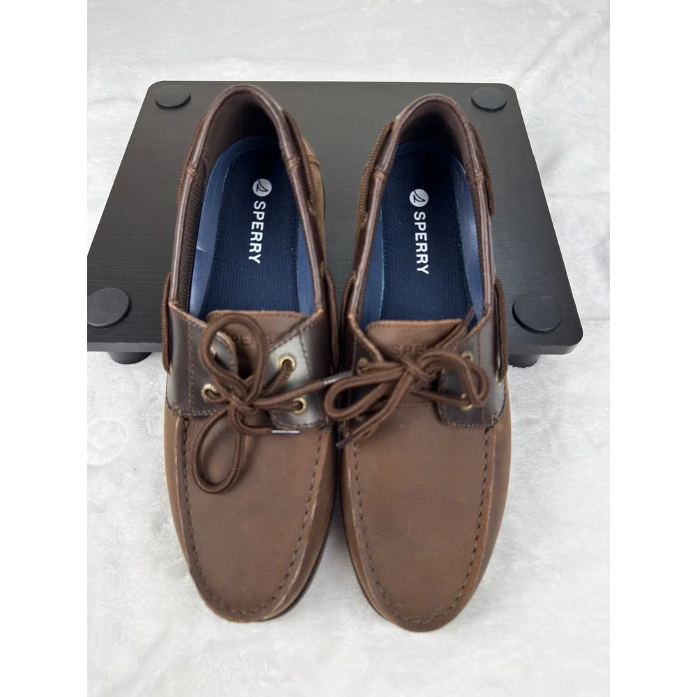Sperry Casco MM 240 Mens Brown Leather Boat Shoes 2 Eye Size 9.5 Loafers NWOB